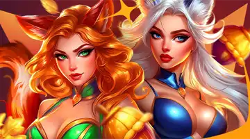 Image featuring two fierce female characters with fox and cat ears, promoting the Golden Fall Tournament at Aurora Casino with a vibrant and competitive theme.