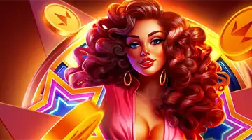 Image featuring a glamorous woman with vibrant curls promoting the birthday bonus at Aurora Online Casino, with gold coins and a festive theme.